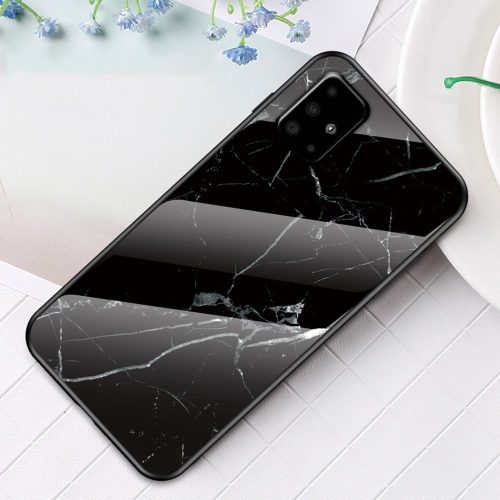 RMPACK Samsung Galaxy A51 Tok Fashion Ütésálló Márvány Mintás + Tempered Glass Hátlapi Üveg A02